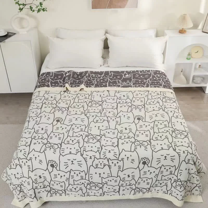 User-Friendly Ownkoti Cute Cat Four Layers Cotton Gauze Quilt Genuine