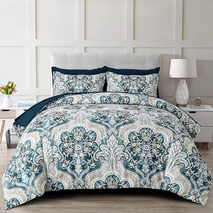 Consistent Drucon Boho Comforter Set Queen Size 7 Pieces Bed in a Bag Paisley Comforter Soft Lightweight Microfiber Bedding Set 1 Comforter 1 Flat Sheet 1 Fitted Sheet 2 Pillow Shams 2 Pillowcases Original Design