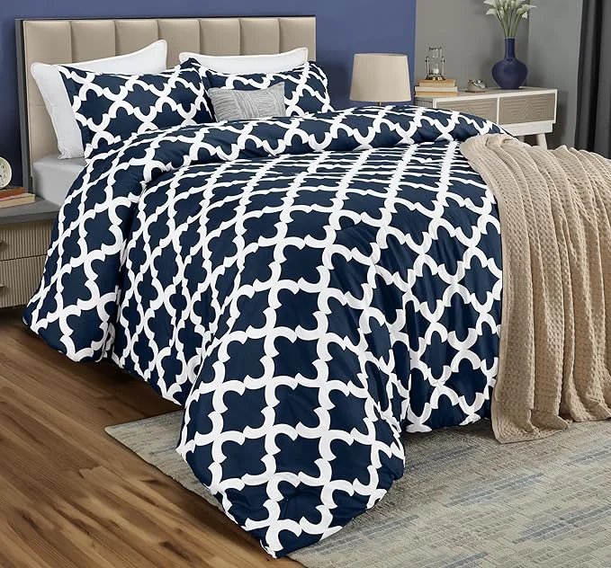 Detailed King Comforter Set 3 Piece Navy by Utopia Bedding Printed Comforters King Size Bedding Comforters Sets Down Soft Bed Set 1 Comforter 90 x 102 inches 2 Pillow Shams 20 x 36 inches Long-Lasting