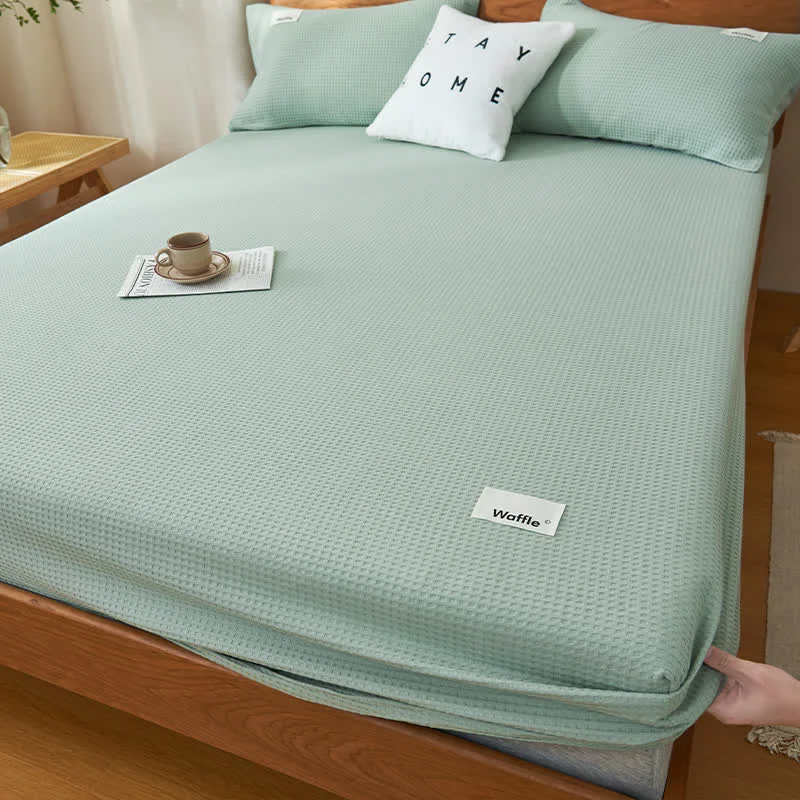 Sustainable Ownkoti Pure Cotton Waffle Texture Fitted Sheet Authentic