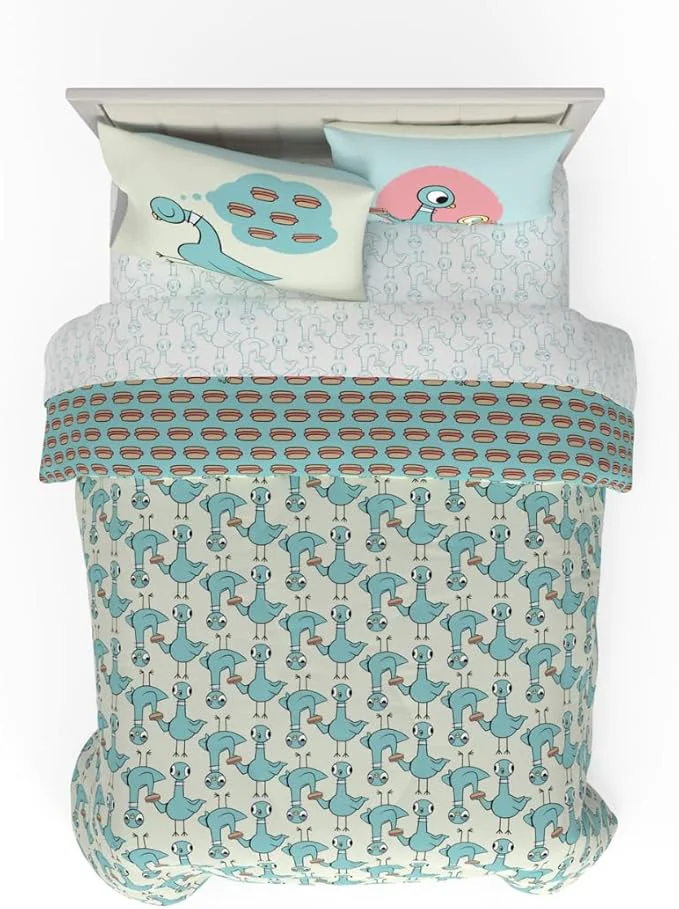 Superior The Pigeon Finds A Hot Dog Full Bedding Set – 7 Piece Super Soft Microfiber Reversible Comforter Sheet Set amp Sham - Book by Mo Willems ly Licensed Product by Franco Sustainable