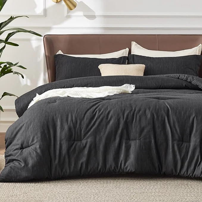 Safe Bedsure Twin Twin XL Comforter Set - Black Soft Bedding for All Seasons Cationic Dyed Bed Set 2 Pieces 1 Twin Size Comforter 68 quot x88 quot and 1 Pillow Sham 20 quot x26 quot 2 quot Pure
