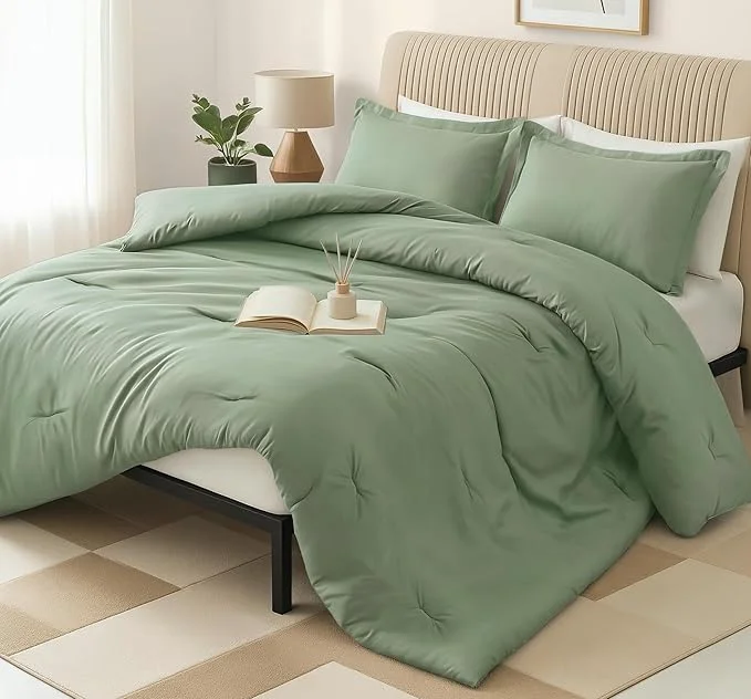 Natural Queen Comforter Set 3 Piece Sage Green by Utopia Bedding Comforters Queen Size Bedding Comforters Sets Down Soft Bed Set 1 Comforter 88 x 88 inches 2 Pillow Shams 20 x 26 inches Top-Quality
