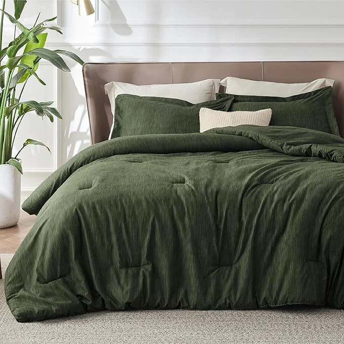 Crafted Bedsure Oversized Queen Comforter Set - Dark Green Soft Bedding for All Seasons Cationic Dyed Bed Set 3 Pieces 1 Oversized Queen Size Comforter 98 quot x98 quot and 2 Pillow Shams 20 quot x26 quot 2 quot Sustainable