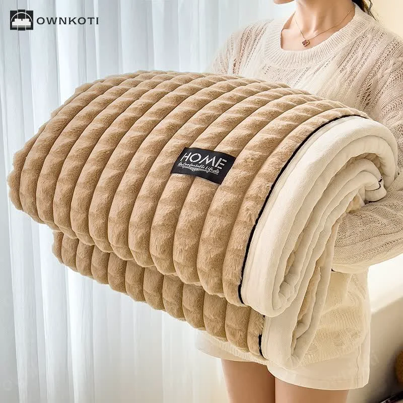 Unique Ownkoti Plaid Texture Soft Fleece Throw Blanket High-End
