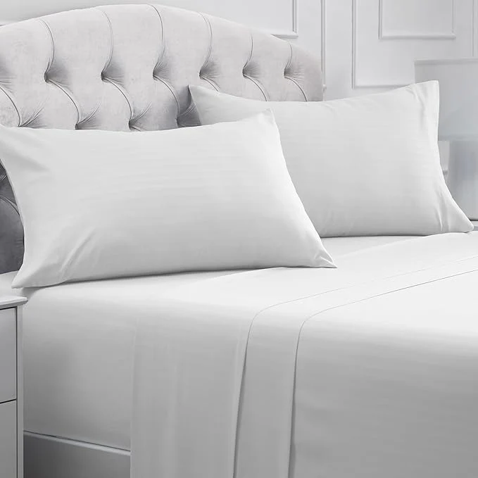 Verified Mellanni Full Sheets Set - 4 PC Iconic Collection Bedding - Hotel Luxury Extra Soft Cooling Bed Sheets - Wrinkle Fade Stain Resistant Full Striped White Fine Crafted