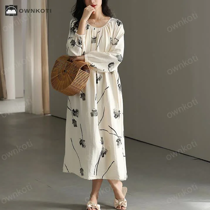 Organic Ownkoti Cotton Floral Chest Padding Nightgown Sustainable