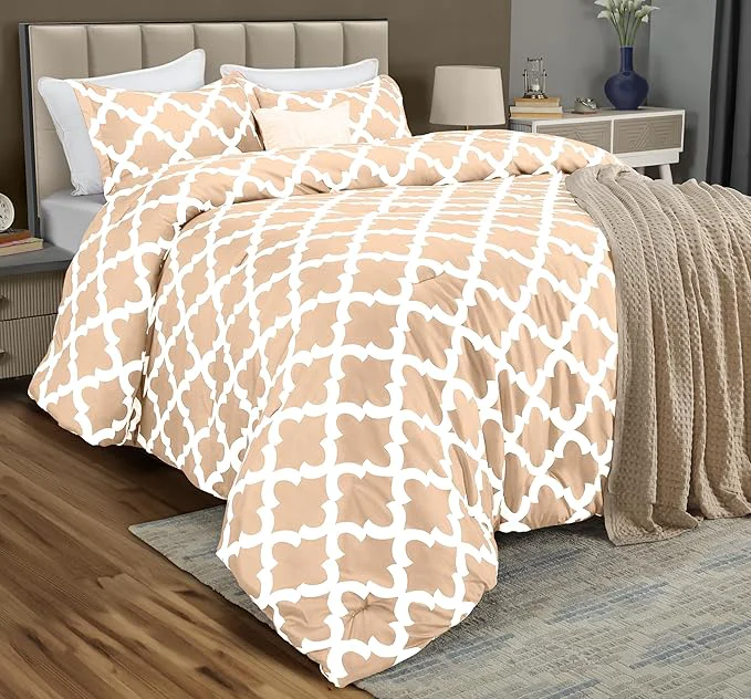 Elite Queen Comforter Set 3 Piece Beige by Utopia Bedding Printed Comforters Queen Size Bedding Comforters Sets Down Soft Bed Set 1 Comforter 88 x 88 inches 2 Pillow Shams 20 x 26 inches High-Performance