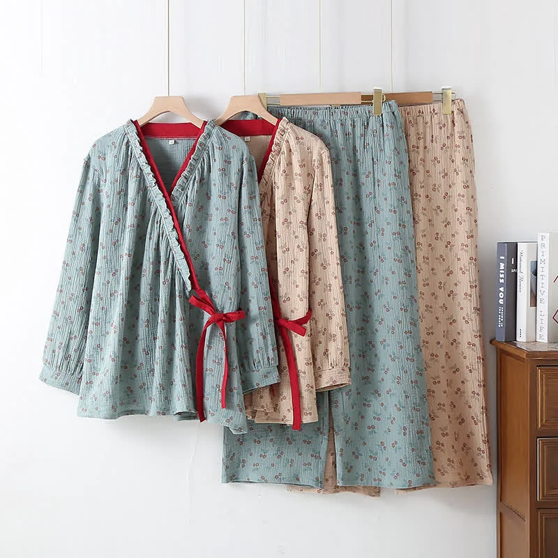 Top-Quality Kimono Rural Rose Organic Cotton Pajamas Womens​ Premium Material