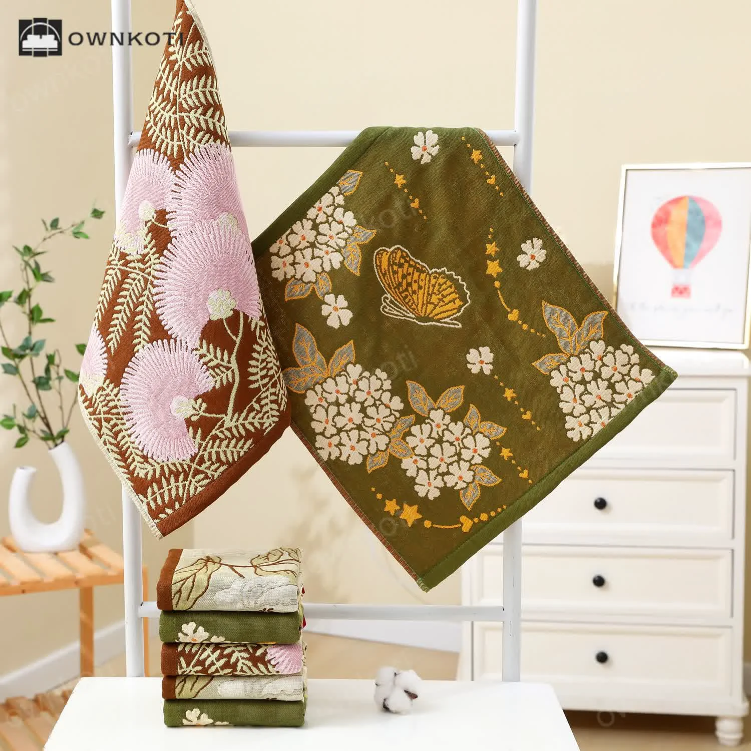 Convenient Ownkoti Cotton Gauze Jacquard Retro Floral Kitchen Towel Fast