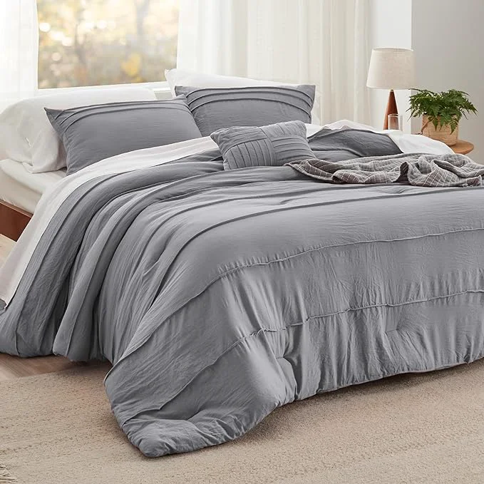 Sophisticated Bedsure Full Comforter Set - 4 Pieces Pinch Pleat Bed Set Grey Boho Bedding for All Season 1 Soft Comforter 2 Pillowcases 1 Decorative Pillow Dependable