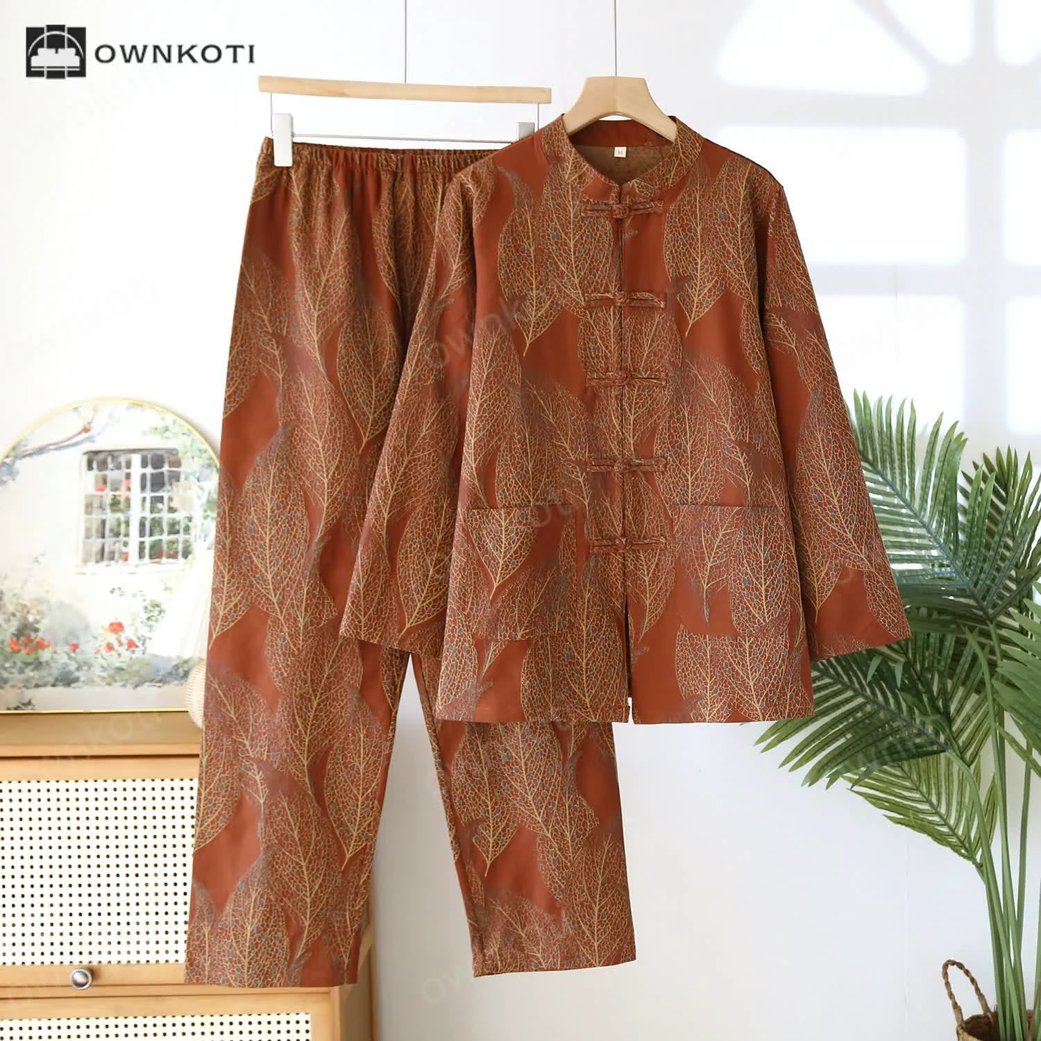 Clean Ownkoti Frog Button Retro Leaf Couple Pajama Set Dependable