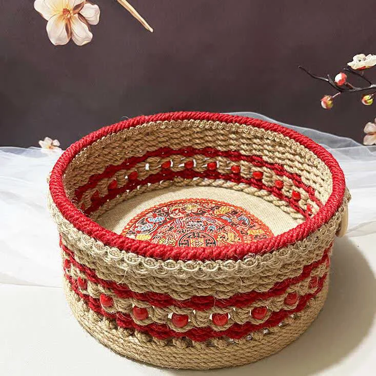 Lightweight Ownkoti Handmade Hemp Rope Tabletop Storage Basket Top-Quality