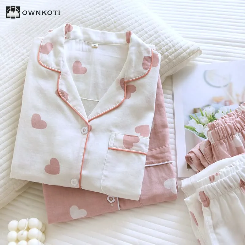 Top-Quality Ownkoti Cotton Gauze Heart Print Soft Pajama Set Innovative