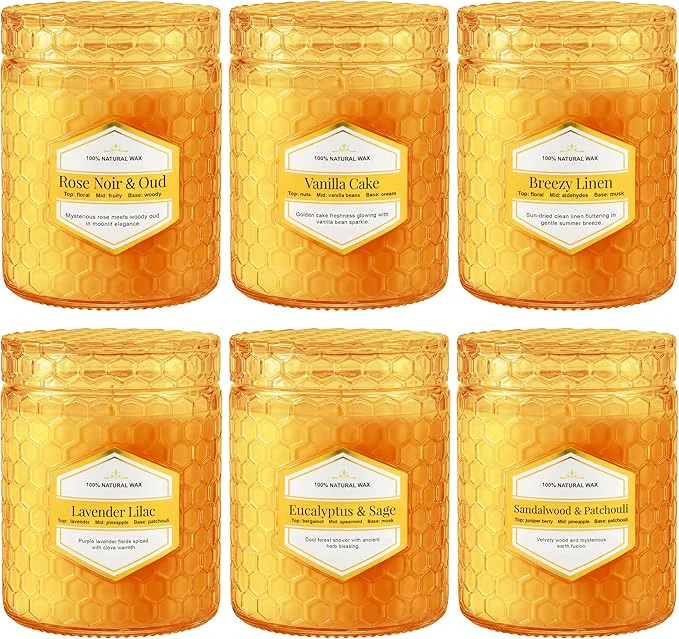 Smart 6 Pack Amber Glass Scented Candles Recyclable