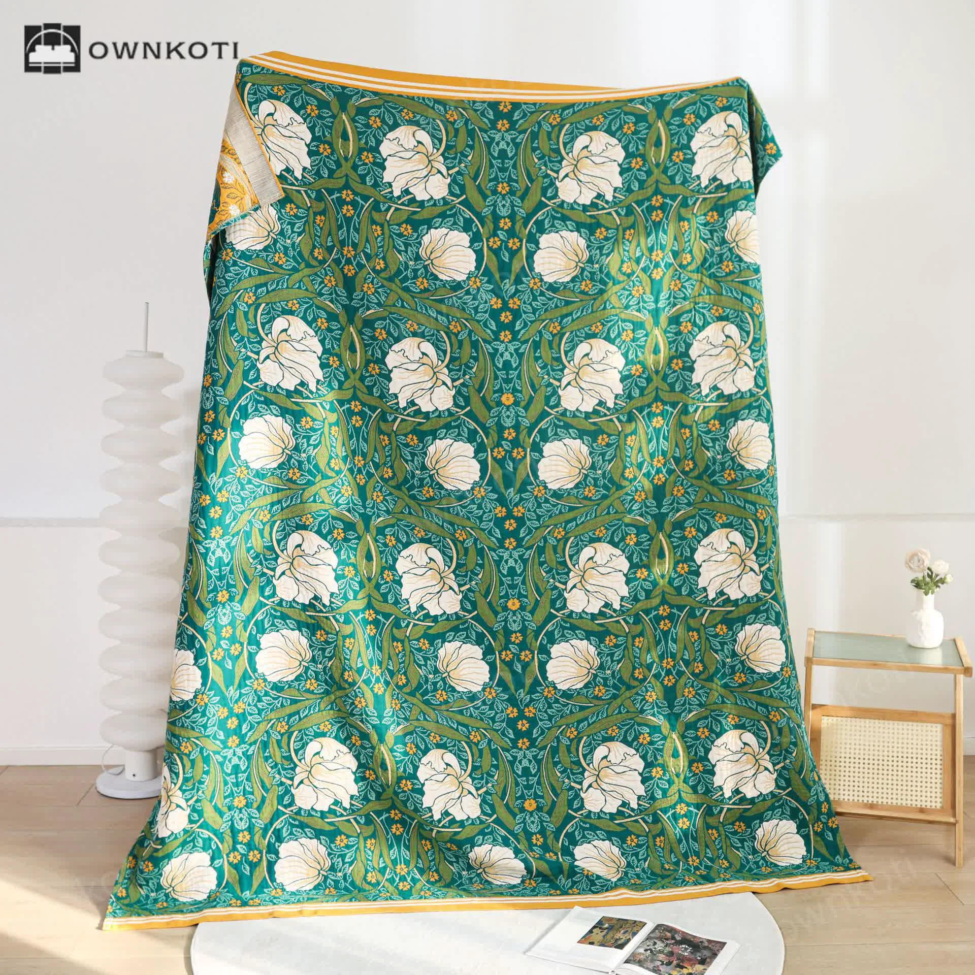 Solid Ownkoti Pure Cotton Elegant Pastoral Soft Blanket Green