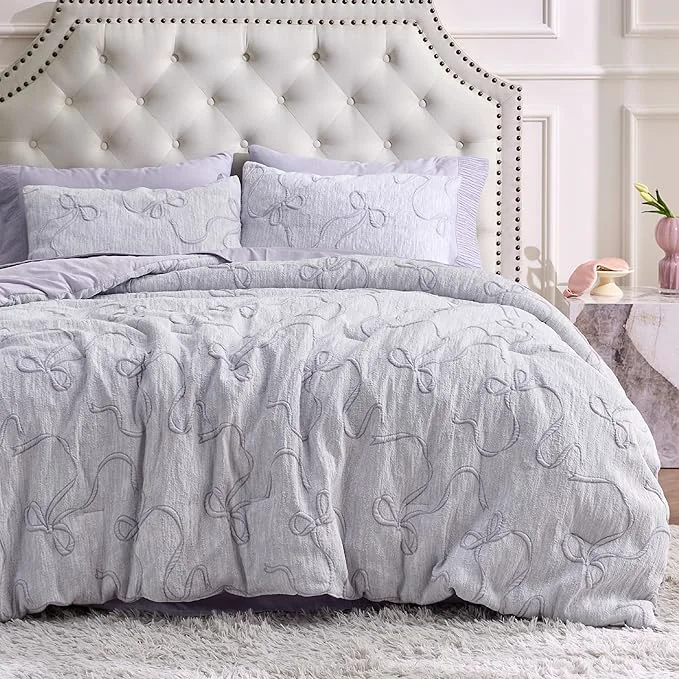 Exceptional Bedsure Purple Comforter Set Queen GentleSoft™ 3 Pieces Breathable Bow Comforter Set Women Girls with 2 Pillow Shams Cute Queen Bedding Sets Purple Room Decor Aesthetic Bedroom Decor 90x90 Inches Original Design