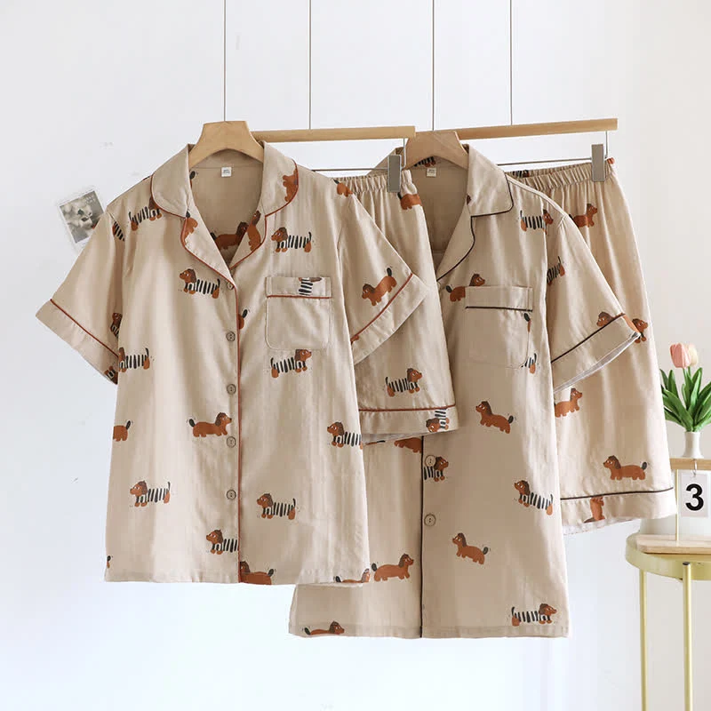Certified Ownkoti Cute Dachshund Couple Short-sleeve Pajama Set Next-Generation