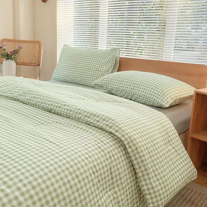 Proven NSNLGSGC Queen Comforter Set Sage Green Gingham Bedding Comforter Sets Green Grid Bed Comforter 3 Pieces 1 Comforter 2 Pillowcases Modern