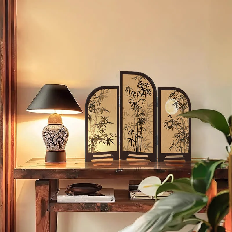 Innovative Ownkoti Vintage Bamboo Foldable Screen Desktop Ornament Authentic