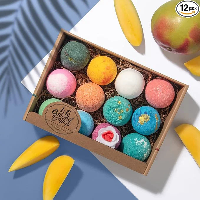 Relaxed LifeAround2Angels New Faviorite Bath Bombs Gift Set 12 Pack Made in USA Fizzies Sophisticated