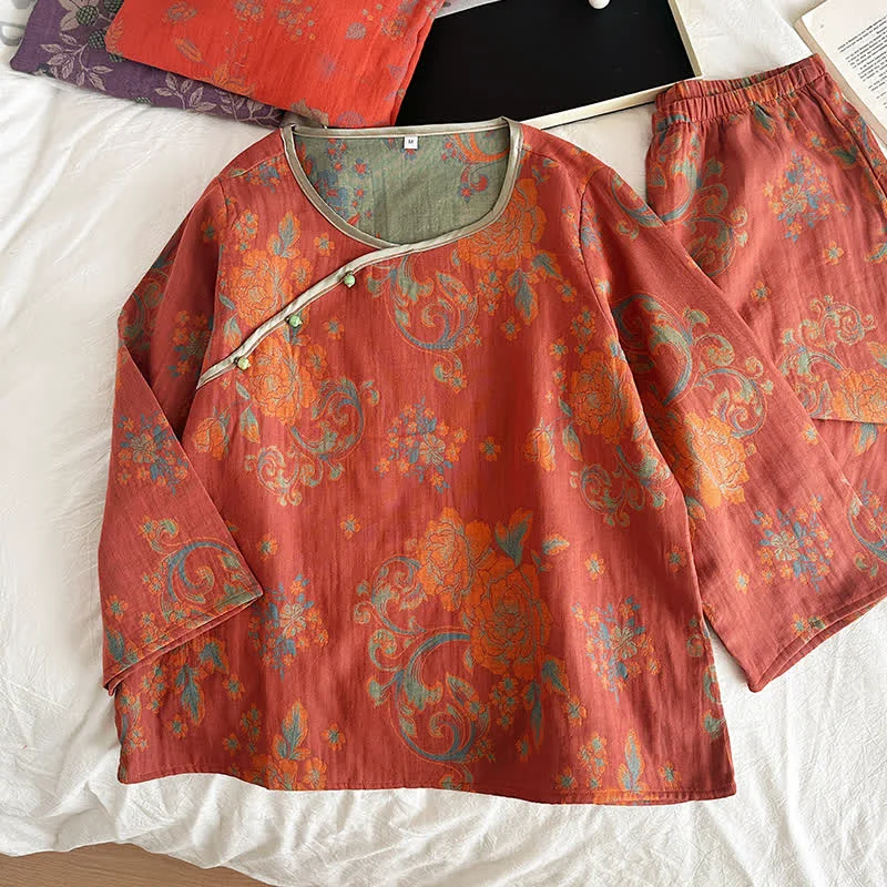 Carefully Designed Ownkoti Retro Jacquard Cotton Gauze Casual Pajama Set Soft