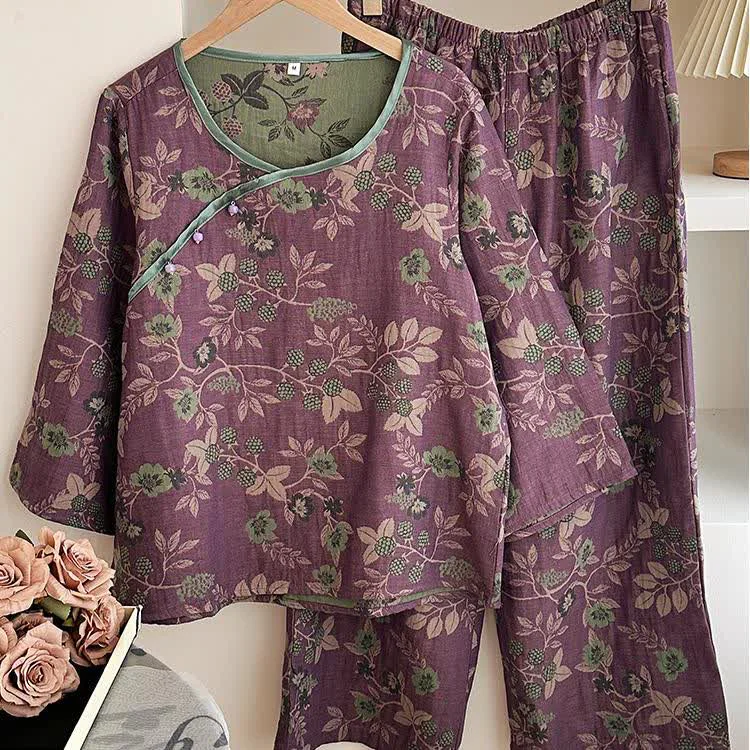 Functional Ownkoti Cotton Gauze Rural Mulberries Pajama Set Safe