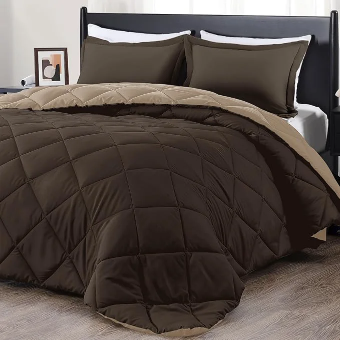 High-End downluxe Twin Comforter Set - Brown and Tan Twin Comforter Soft Bedding Sets for All Seasons -2 Pieces - 1 Comforter 66 quot x92 quot and 1 Pillow Sham 20 quot x26 quot Detailed