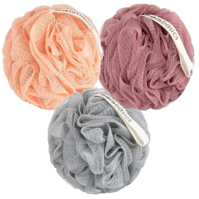 Exclusive MainBasics Bath Shower Loofah Sponge Pouf Body Scrubber Exfoliator Body Wash Verified