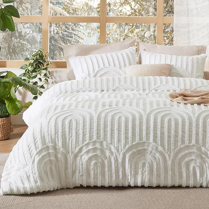 Crafted Bedsure Boho Tufted White Comforter Full Size GentleSoft™ 3 Pieces Boho Farmhouse Decor Bedding Arch Shabby Chic Bedding for All Seasons 1 Bed Comforter 2 Pillow Shams 82x86 Inches Organic