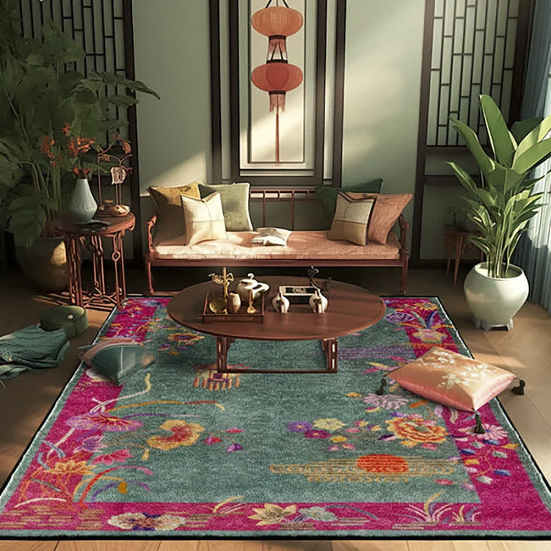 Enhanced Ownkoti Oriental Floral Anti-slip Washable Area Rug Smooth