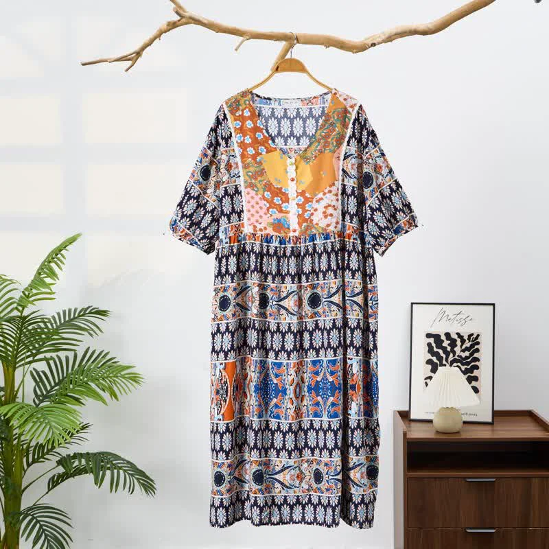 Original Ownkoti Plus Size Long Sleeve Ethnic Style Nightdress Proven