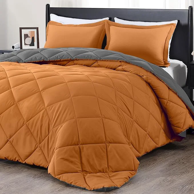 Reliable downluxe King Size Comforter Set - Burnt Orange and Grey King Comforter Soft Bedding Sets for All Seasons -3 Pieces - 1 Comforter 104 quot x92 quot and 2 Pillow Shams 20 quot x36 quot Excellent