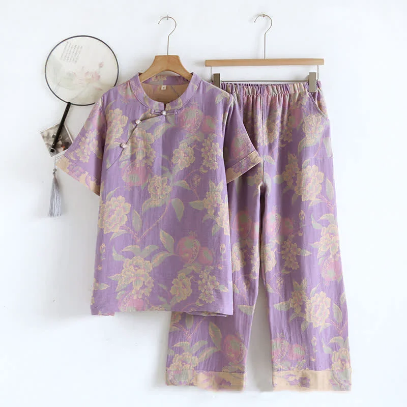 Powerful Ownkoti Cotton Yarn-dyed Retro Short-sleeve Loungewear Set Flexible