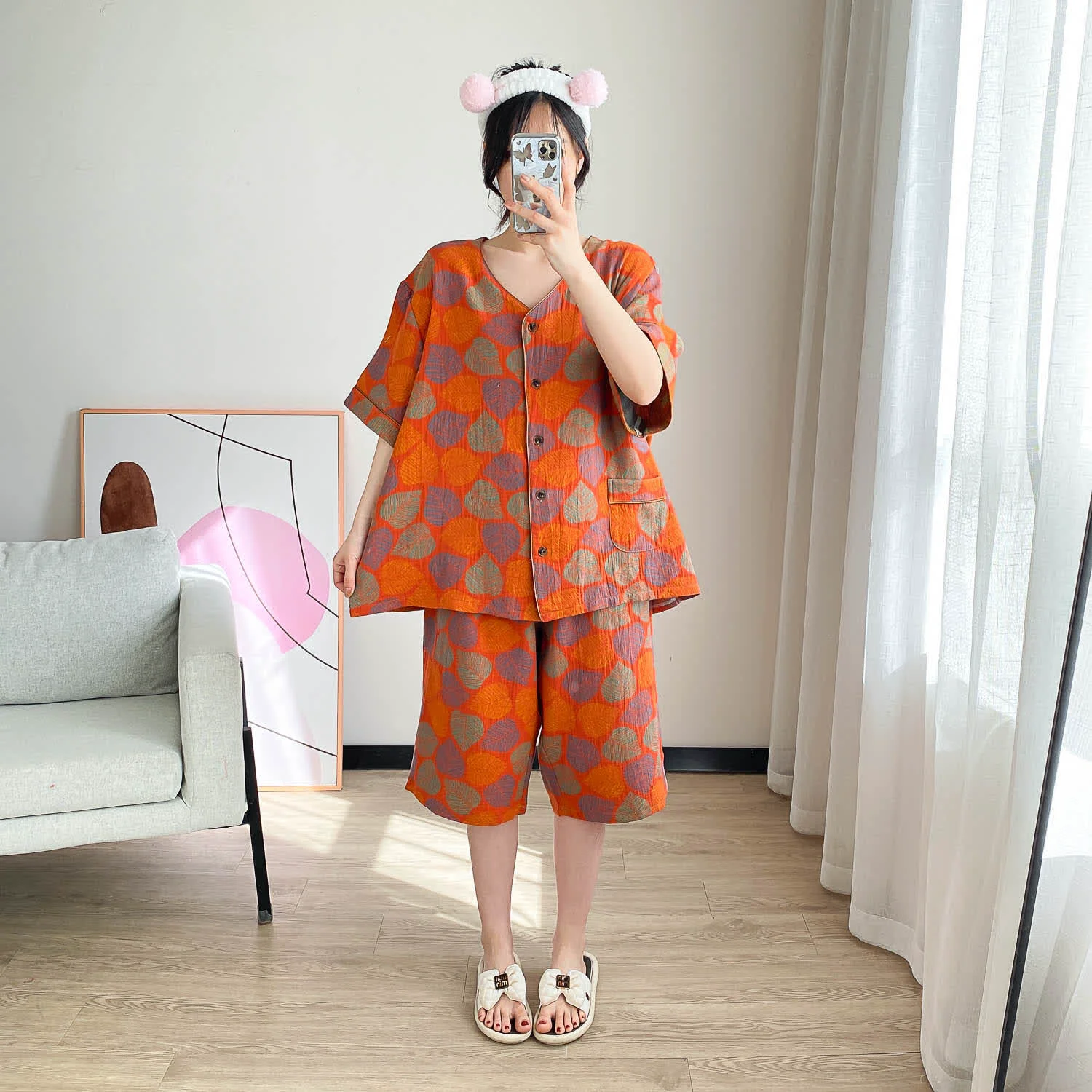 Eco-Friendly Ownkoti Plus Size Vintage Jacquard Short Sleeve Loungewear Set First-Class