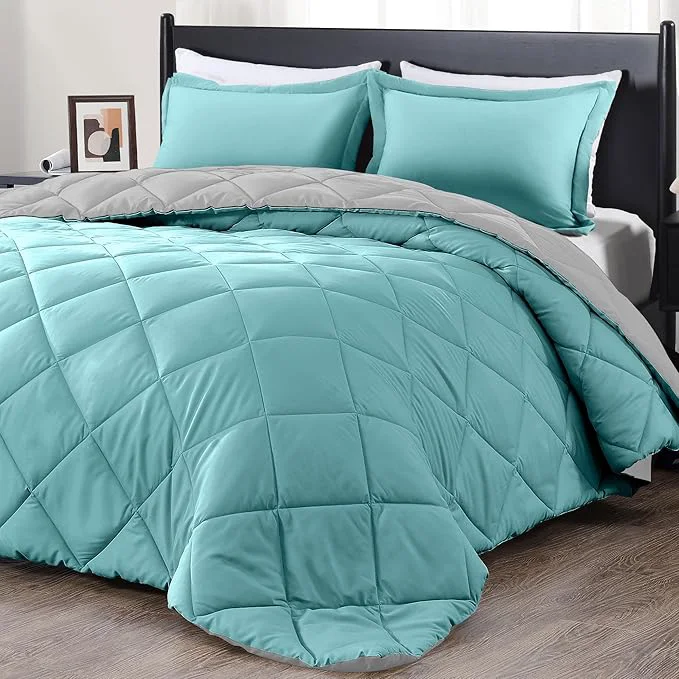 Lightweight downluxe Twin Comforter Set - Turquoise and Grey Twin Comforter Soft Bedding Sets for All Seasons -2 Pieces - 1 Comforter 66 quot x92 quot and 1 Pillow Sham 20 quot x26 quot Carefully Designed
