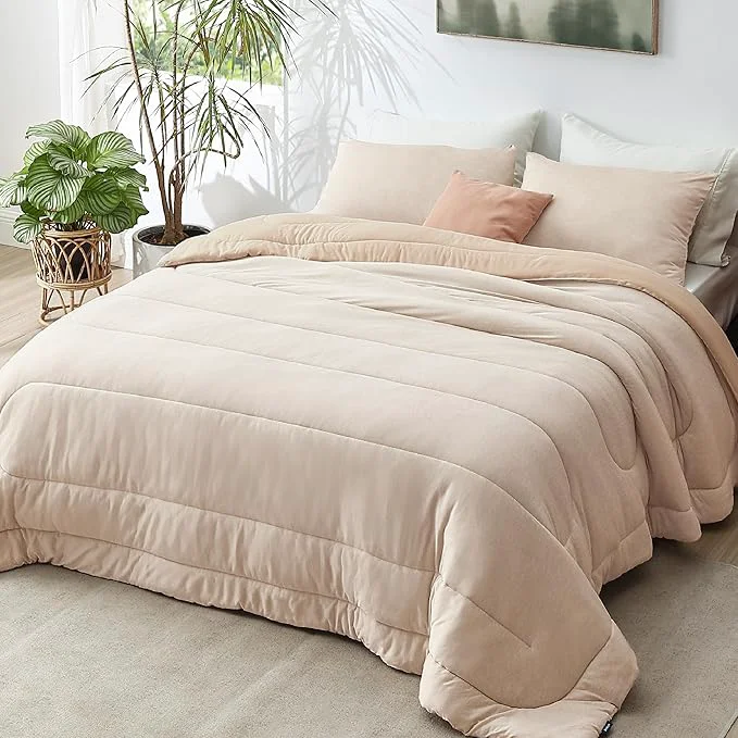 First-Class Bedsure Full Comforter Set - Cooling and Warm Bed Set Beige Reversible Bedding for All Season 3 Pieces 1 Full Size Comforter 82 quot x88 quot and 2 Pillow Cases 20 quot x26 quot Modern