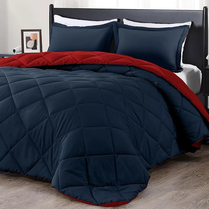 Fast downluxe California King Comforter Set - Red and Navy Cal King Comforter Set Soft Bedding Sets for All Seasons - 3 Pieces - 1 Comforter 104 quot x96 quot and 2 Pillow Shams 20 quot x36 quot Professional