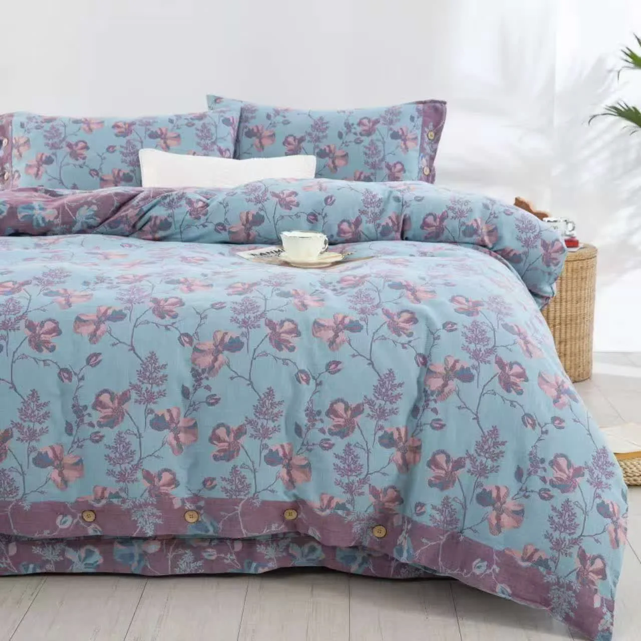 Modern Ownkoti Blooming Flowers Cotton Gauze Bedding Set 4PCS Unique