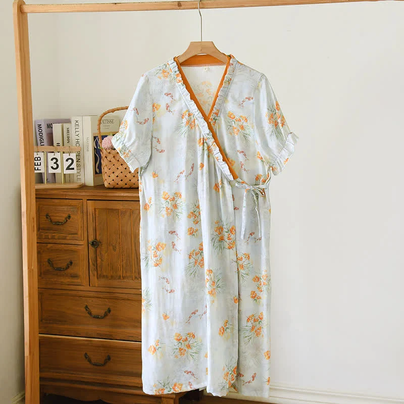 Original Design Ownkoti Pastoral Style Short Sleeve Cross-front Nightdress Innovative