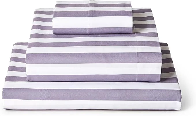 Detailed Mellanni Twin XL Sheets Set - 3 PC Iconic Collection Bedding - Hotel Luxury Soft Cooling Bed Sheets - Wrinkle Fade Stain Resistant Twin Extra Long Oxford Stripe Hazy Lilac Consistent