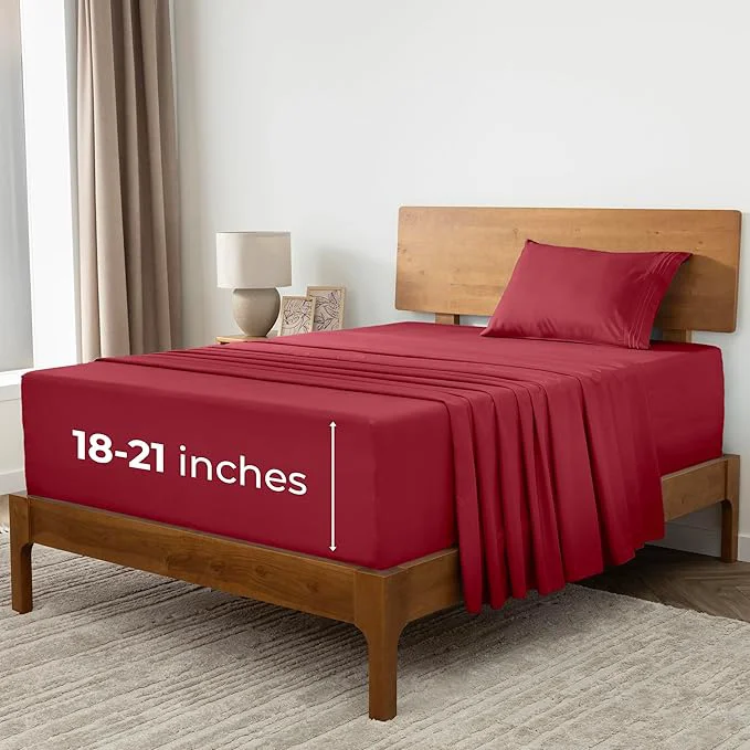 Detailed Mellanni Extra Deep Twin Sheets - 3 PC Iconic Collection Bedding - Hotel Luxury Ultra Soft Cooling Bed Sheets - Wrinkle Fade Stain Resistant Twin Brick Red Convenient