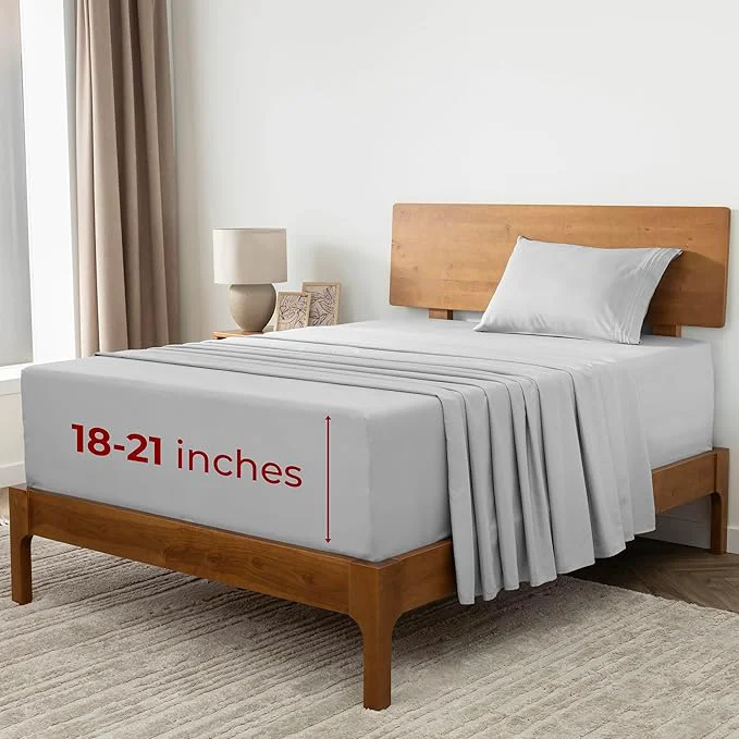 Recyclable Mellanni Extra Deep Twin XL Sheets - 3 PC Iconic Collection Bedding - Hotel Luxury Ultra Soft Cooling Bed Sheets - Wrinkle Fade Stain Resistant Twin Extra Long Light Gray Advanced