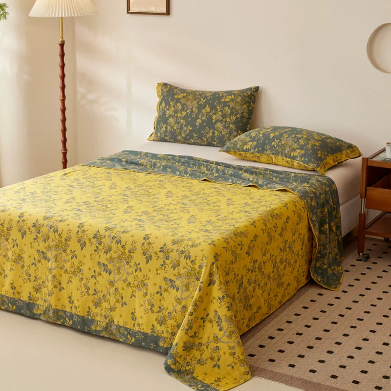 Functional Ownkoti Vintage Plum Blossom Cotton Gauze Yarn-dyed Reversible Coverle Pure