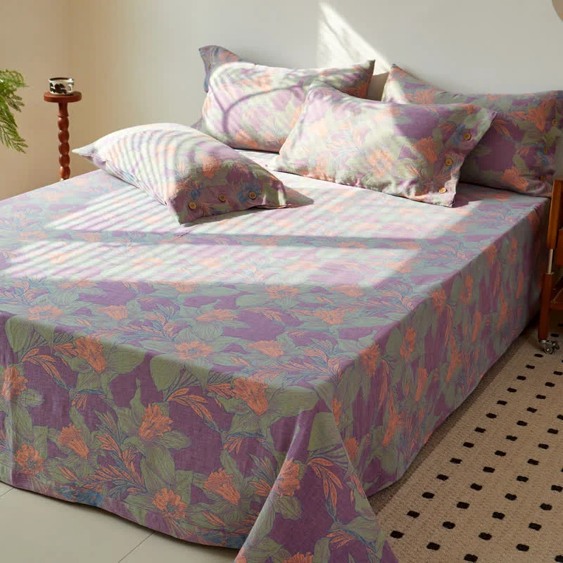 Carefully Designed Ownkoti Vintage Lily Cotton Gauze Yarn-dyed Reversible Coverlet Official