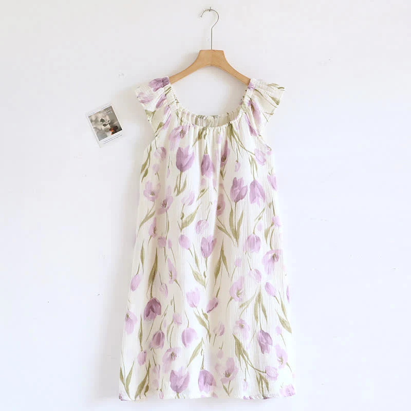 Proven Ownkoti Tulip Print Cotton Gauze Padded Camisole Nightdress Secure