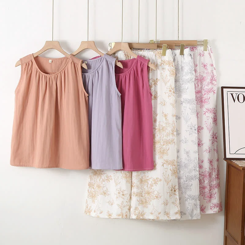 Trusted Ownkoti Elegant Floral Cotton Double-layer Gauze Loungewear Set Effective