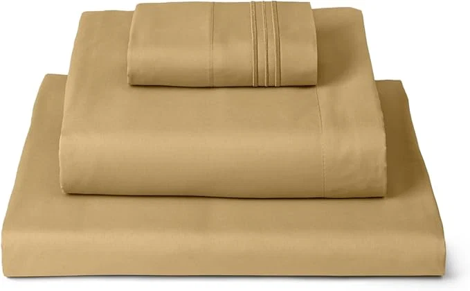Proven Mellanni Twin Sheets Set - 3 PC Iconic Collection Bedding - Hotel Luxury Extra Soft Cooling Bed Sheets - Wrinkle Fade Stain Resistant Twin Gold
