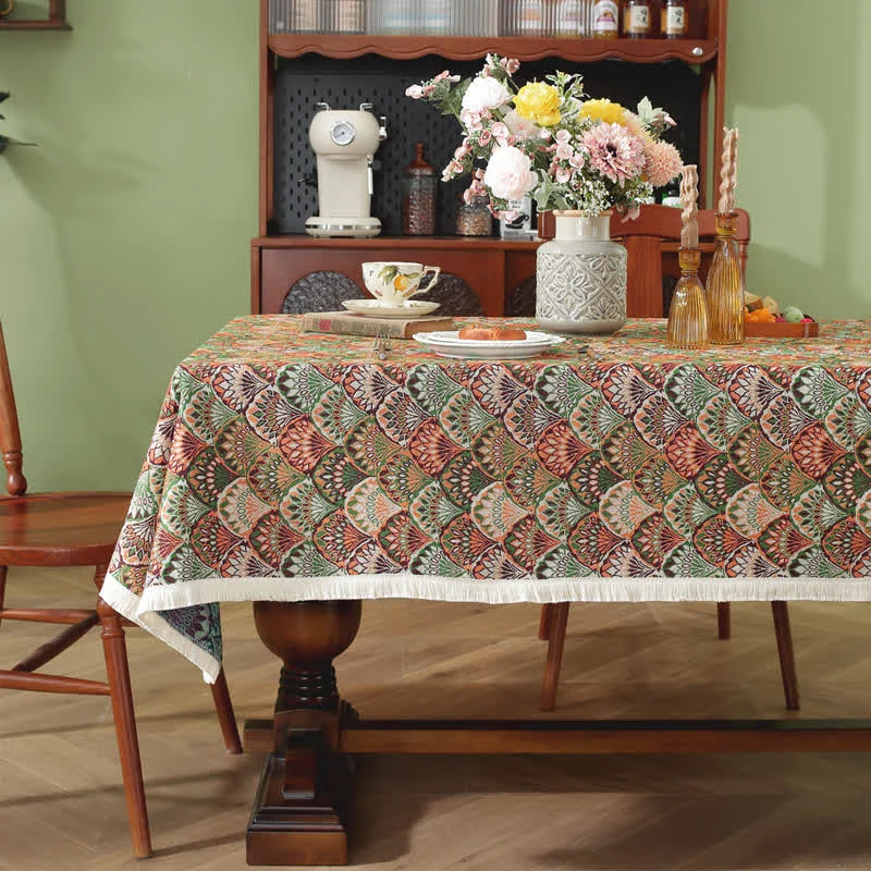 Expertly Made Ownkoti Washable Stain-Resistant Boho Tablecloth Natural