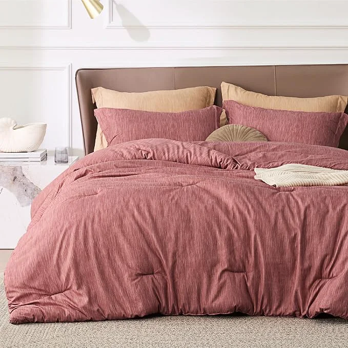 Specialty Bedsure Queen Comforter Set - Pink Clay Soft Bedding for All Seasons Cationic Dyed Bed Set 3 Pieces 1 Queen Size Comforter 90 quot x90 quot and 2 Pillow Shams 20 quot x26 quot 2 quot Enhanced
